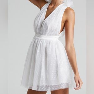 White - Tulle Plunge Mini Dress